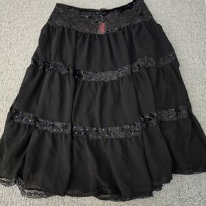Black Velvet Lace Tiered Peasant Maxi Skirt Fairycore Whimsigoth Grunge 2X NWT